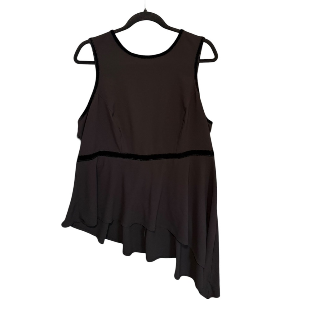 Torrid Asymmetrical Black Crepe Velvet Trim Peplum Top Sz 1 Whimsigoth‎ Romantic